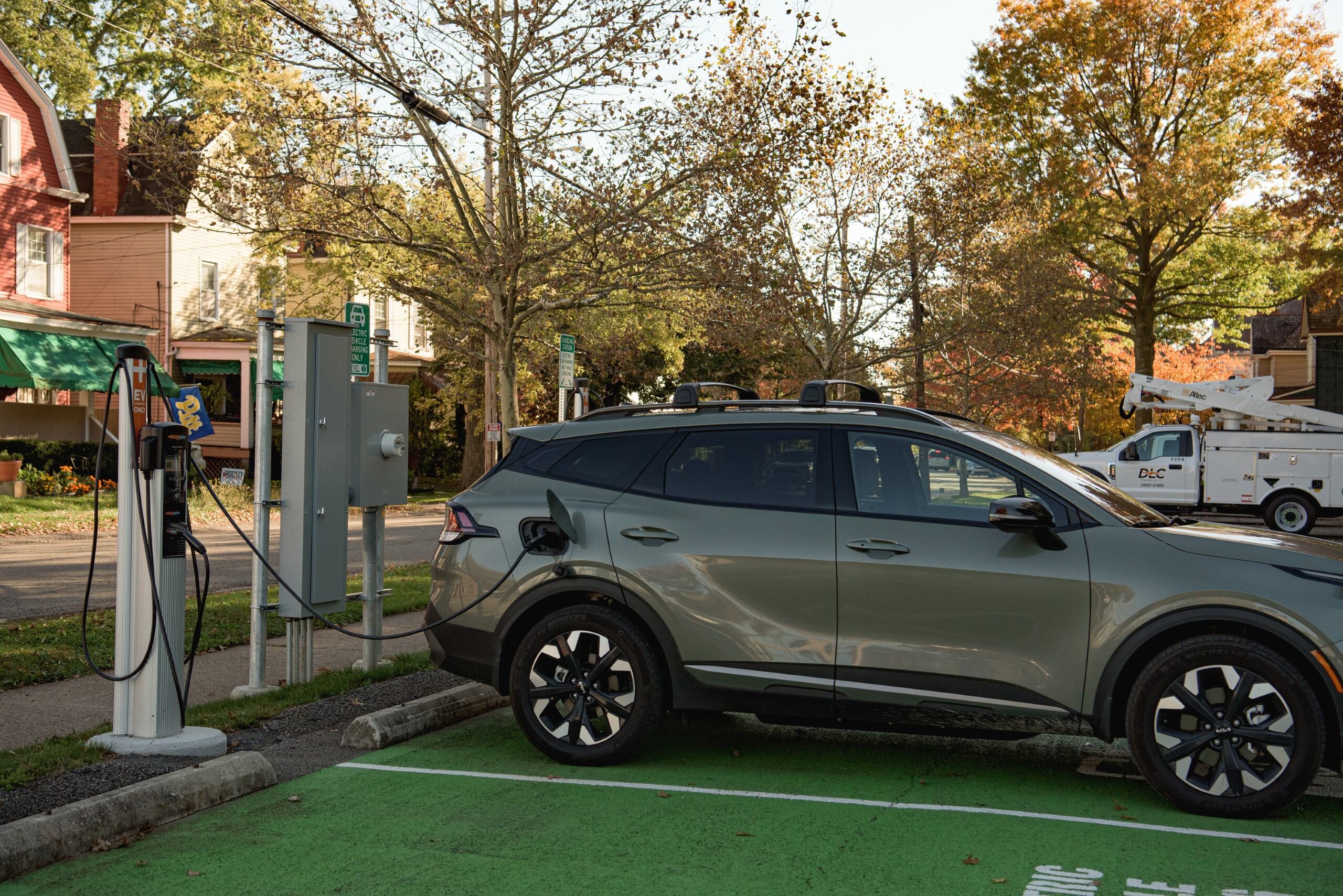 EV charging station and van