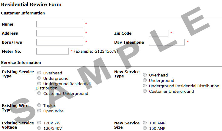 Residential Rewire Form Example