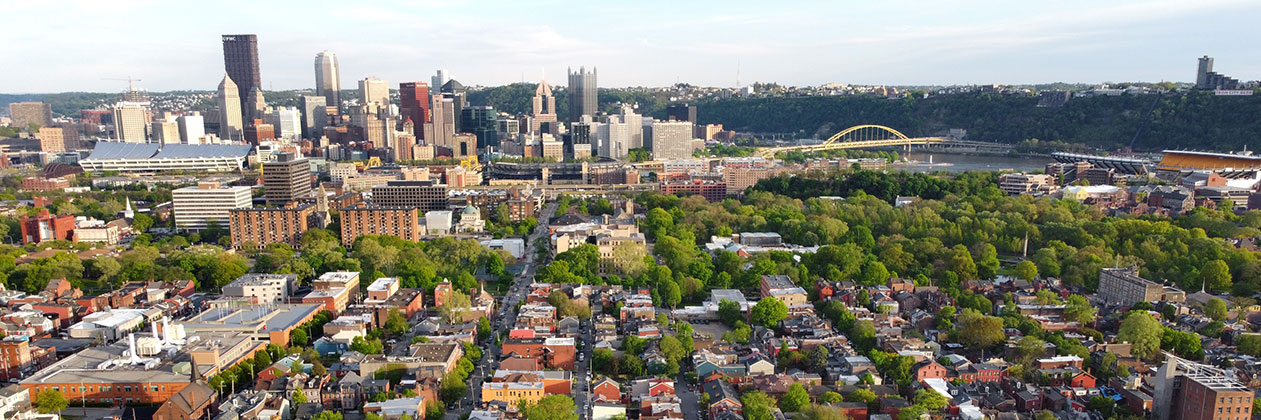 Birds eye view of Pittsburgh neighborhood
